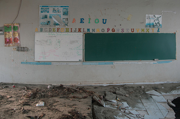 damaged school classroom