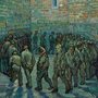 a painting of prisoners exercising in a prison yard
