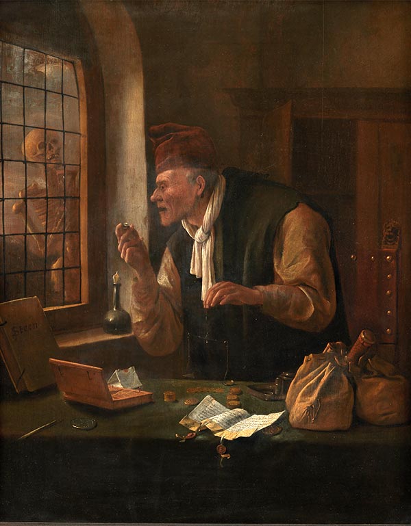 Jan Steen, The Miser, oil on panel, 1600s