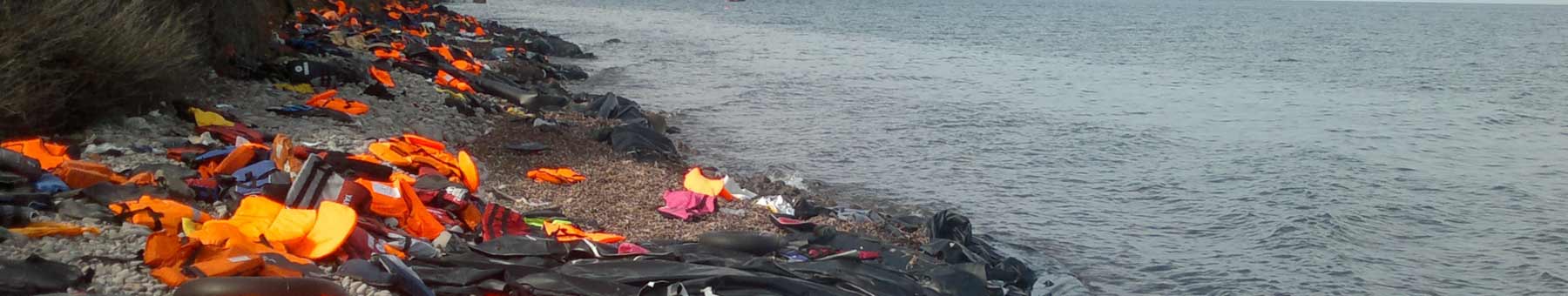 Life jackets discarded on the beach at Lesbos, Greece.