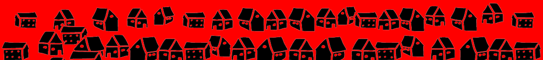 Small black houses drawn on a red background