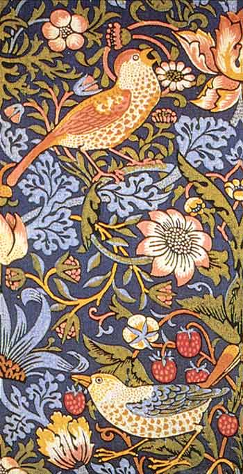 detail from William Morris, Strawberry Thief, printed textile, 1883