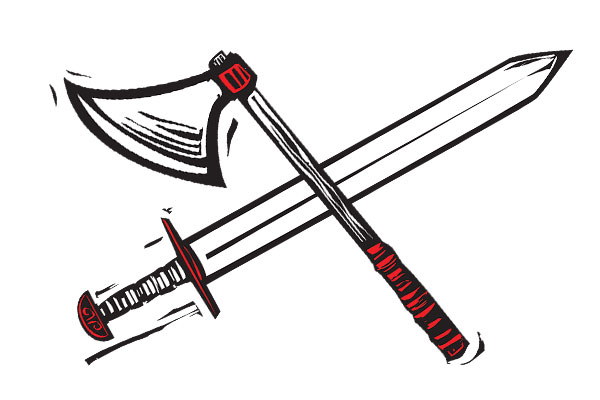 dibujo de un hacha y una espada