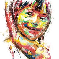 Pintura abstracta de un niño sonriendo