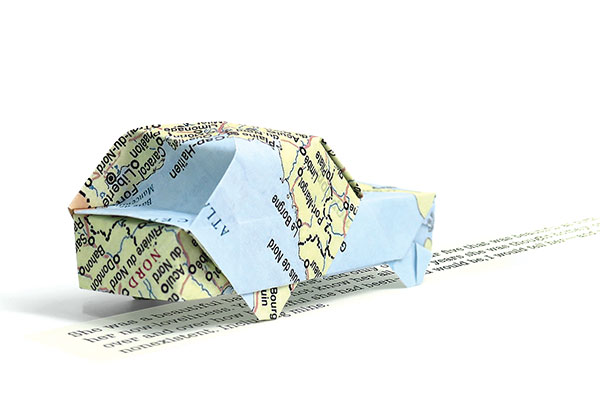 origami car made with the map of Haiti