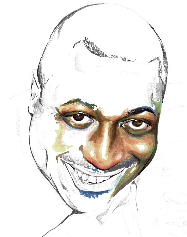 partly colored sketch of Eric Garner
