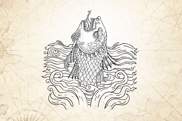 sketch drawing of a mythological fish