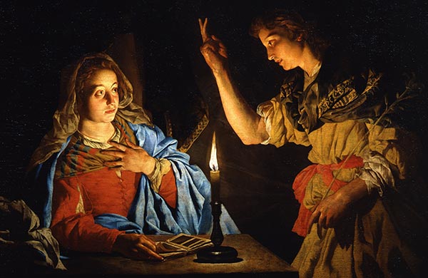 Matthias Stomer: Annunciazione (oil on canvas) painting of Mary and the angel Gabriel
