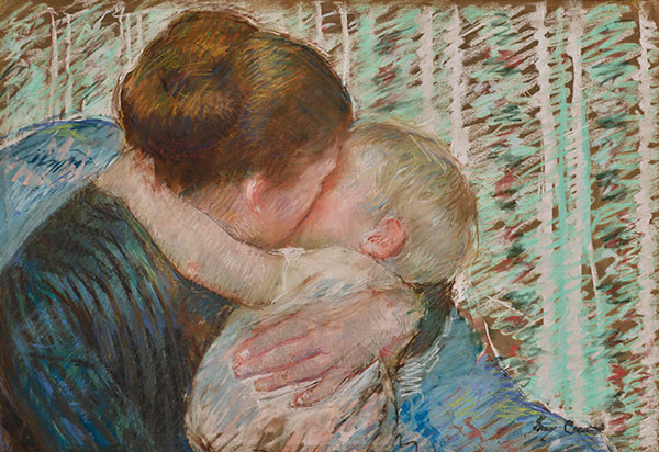 chalk illustration of a mother hugging her child