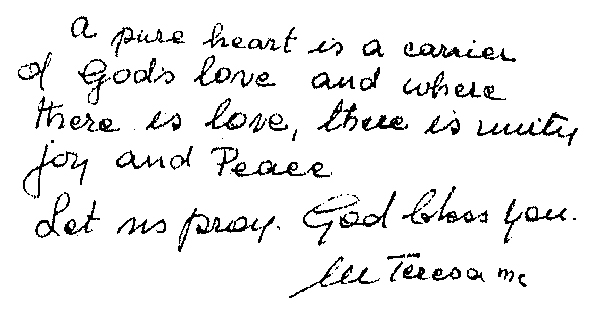 handwritten text by Mother Teresa