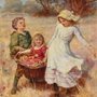 three children playing in a field