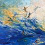 impressionistic painting of people dancing in waves