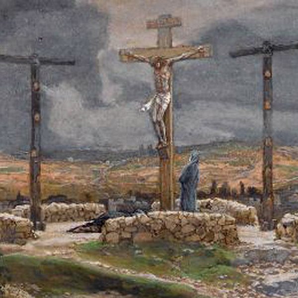 a painting of Jesus on the cross