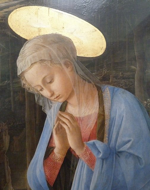 A detail of the Mother Mary from Fra Filippo Lippi's painting, Adoration in the Forest.