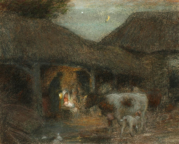 illustration of a Nativity scene in a cow barn