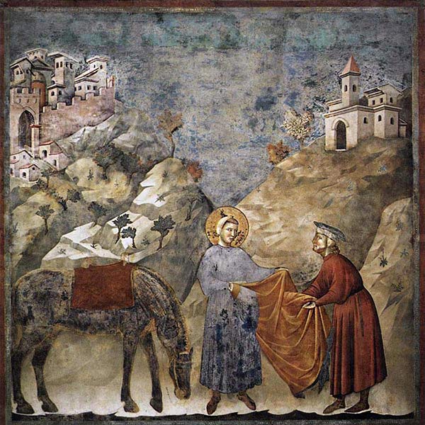 fresco by Giotto, St. Francis Giving His Mantle to a Poor Man