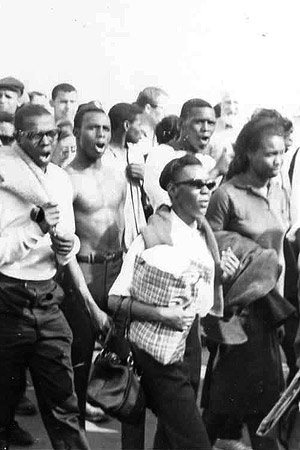 Selma to Montgomery marchers singing as they walk, 1965.