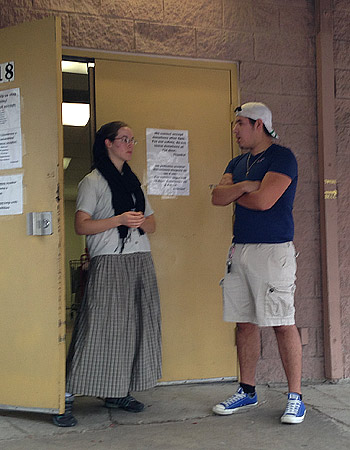 At the door of Casa Juan Diego Houston Catholic Worker.