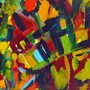 Colorful detail from Wassily Kandinsky's painting "304," showing a people in front of a house.