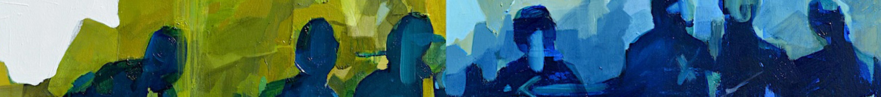 painting of people talking around a dinner table