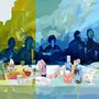painting of people talking around a dinner table