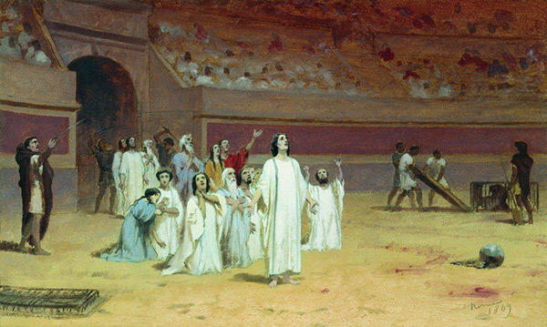 painting of Early Christians entering an arena