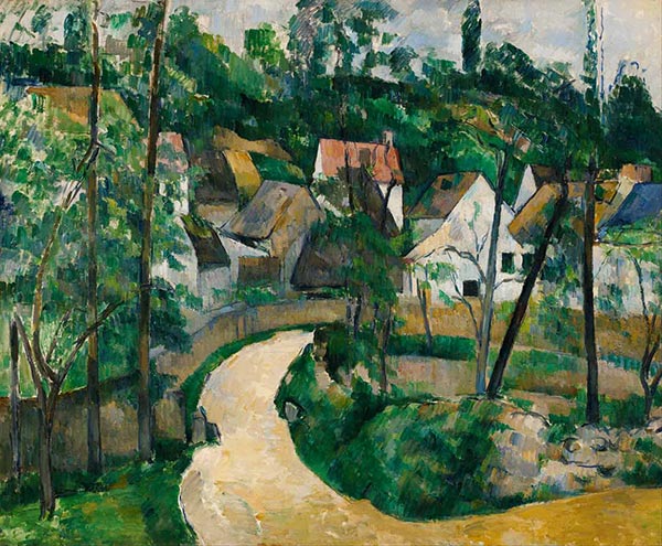 painting of a road leading to a village