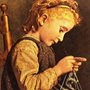 painting of a little girl knitting