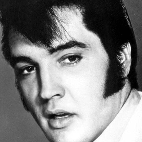 a black and white image of Elvis Presley