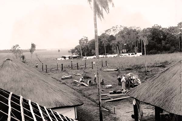 Buildings under construction at the Bruderhof in Paraguay