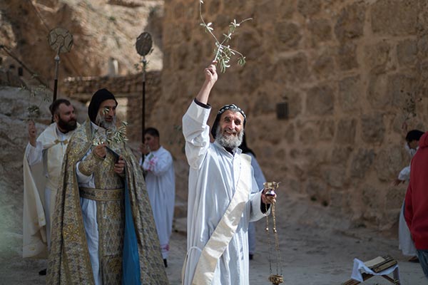 Brother Boutros just before entering into the monastery for the second part of the Palm Sunday celebration.