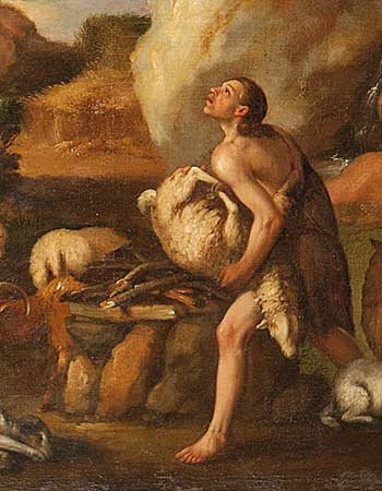 Detail from Mateo Orozco, Cain and Abel, oil painting, 1652