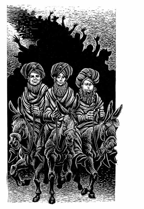 illustration of three young boys dressed as the three kings