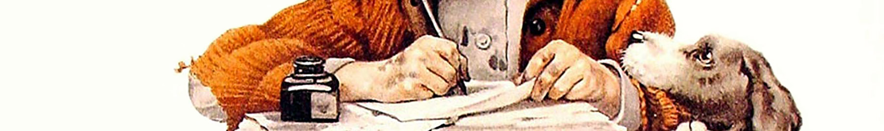 A detail of Little boy writing a letter, a painting by Norman Rockwell