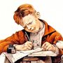 illustration of a little boy writing a letter