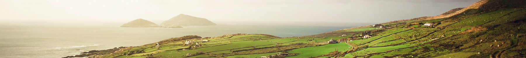 Irish countryside with rolling hills and farms