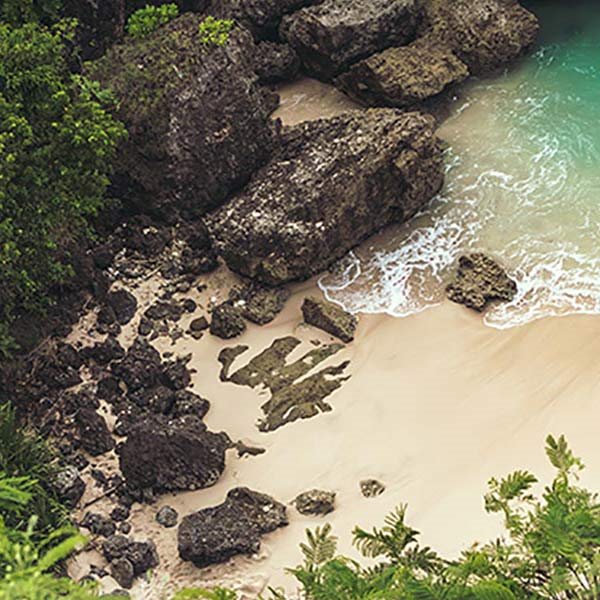 aerial view of a rocky beach