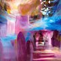 pink and blue impressionistic painting