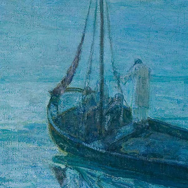 Pintura de Tanner de los discípulos mirando a Cristo caminando sobre el agua