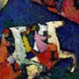 a painting of horses running by colorful trees