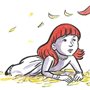 watercolor painting of a little girl with red hair in autumn