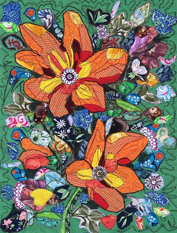 fabric collage of tiger lilies