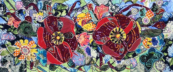 fabric collage of poppies