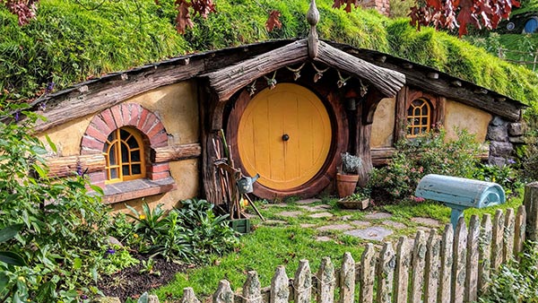 a Hobbit Home with a round yellow door