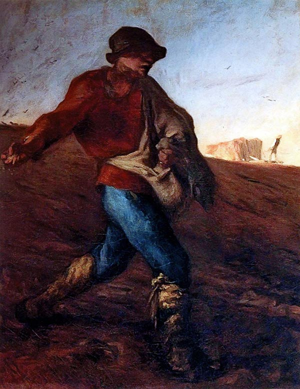 painting of a man sowing seeds in a field