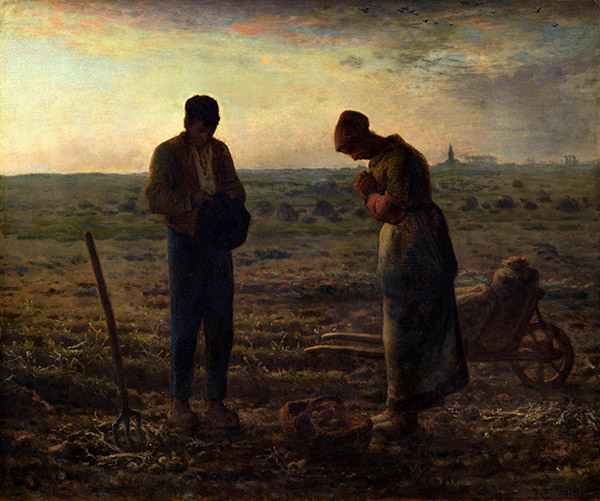 pintura de una pareja campesina orando en un campo