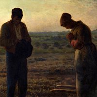painting of a farming couple praying in a field