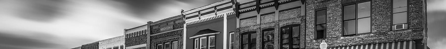 black and white photo of a street in an Iowa town