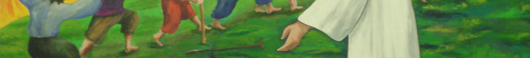 Ilustración estilizada de Jesús y los diez leprosos