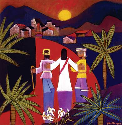 Abstract painting of road to emmaus